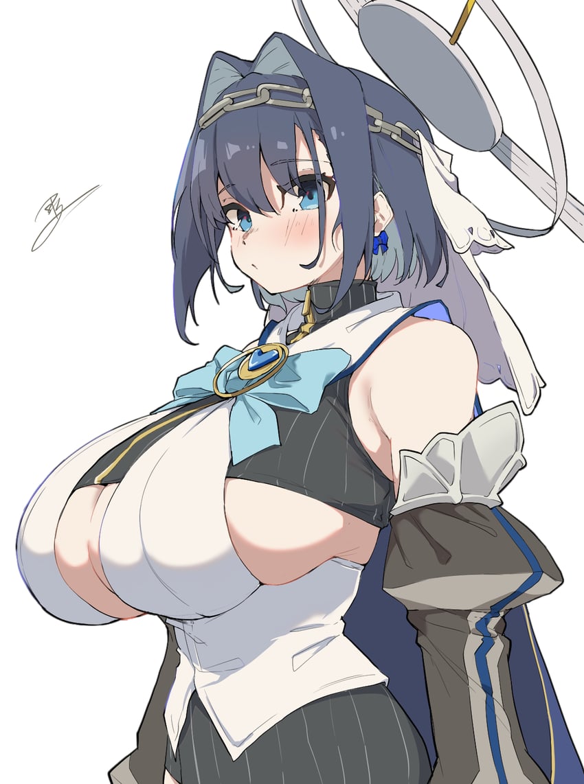 Hololive、Hololive英语、议会 (Kronii) 1名女孩 露肩 蓝眼 蓝发 蝴蝶结