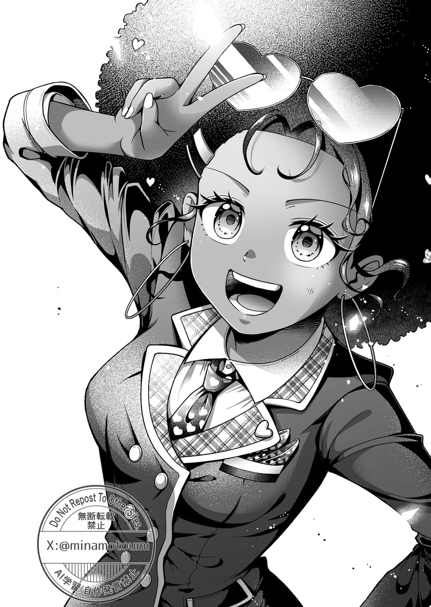 原创 1名女孩 爆炸头 举手 大蓬松发 西装外套