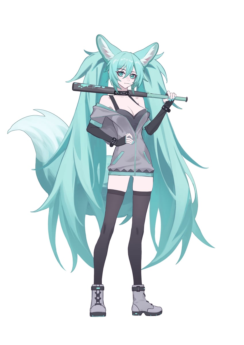 VOCALOID、初音未来 1名女孩 兽耳毛 兽耳 水色瞳 水色发