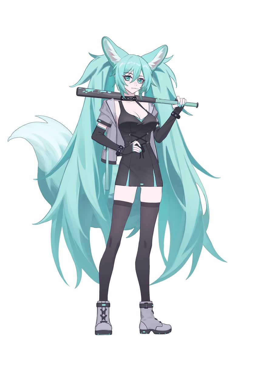 VOCALOID、初音未来 1名女孩 兽耳毛 兽耳 水色瞳 水色发