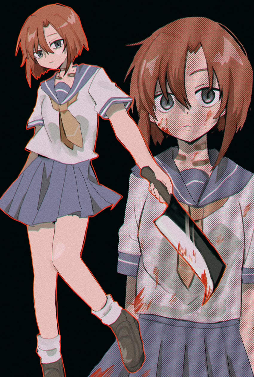 寒蝉鸣泣之时、龙宫礼奈 1名女孩 创可贴 脖子上的创可贴 黑色背景 血