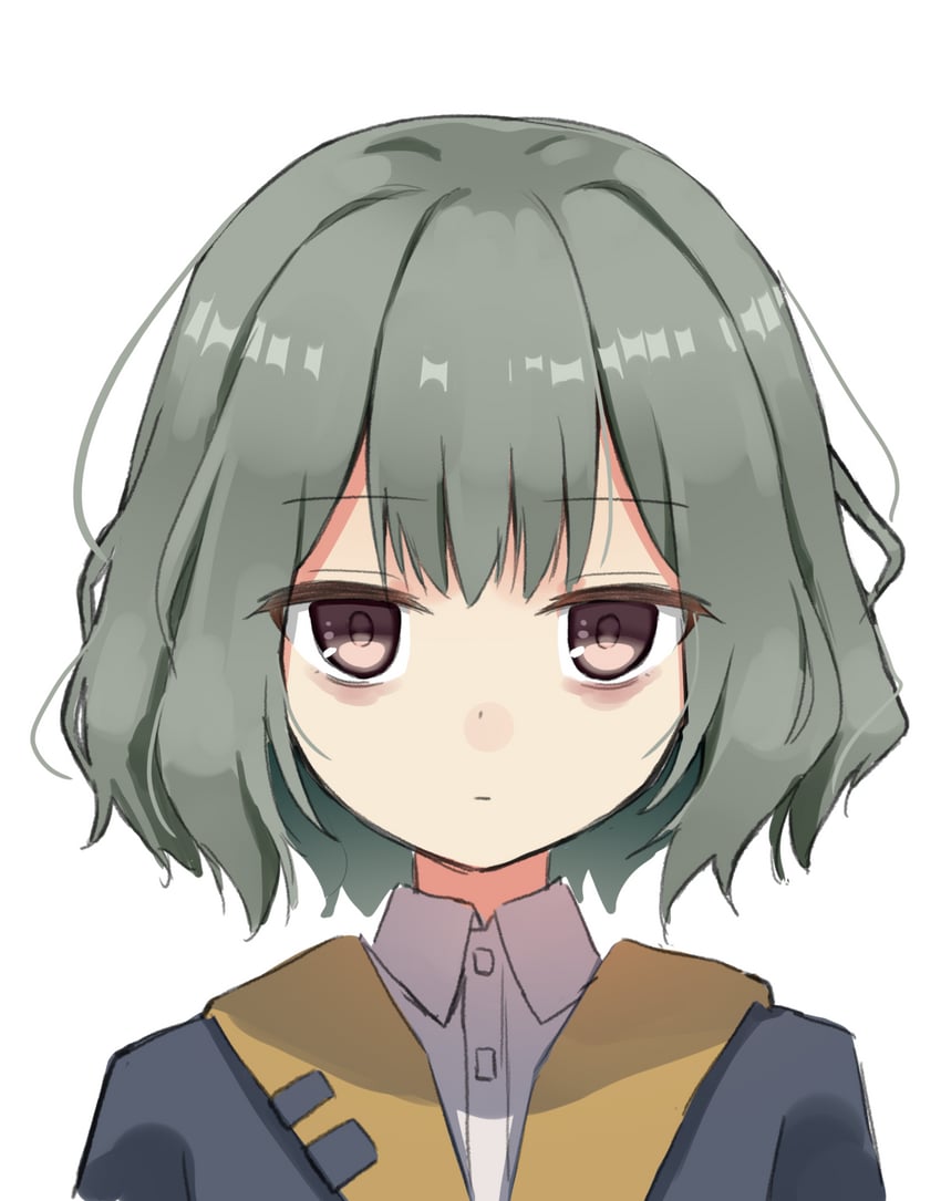 原创 1名女孩 眼袋 棕眼睛 闭嘴 有领衬衫