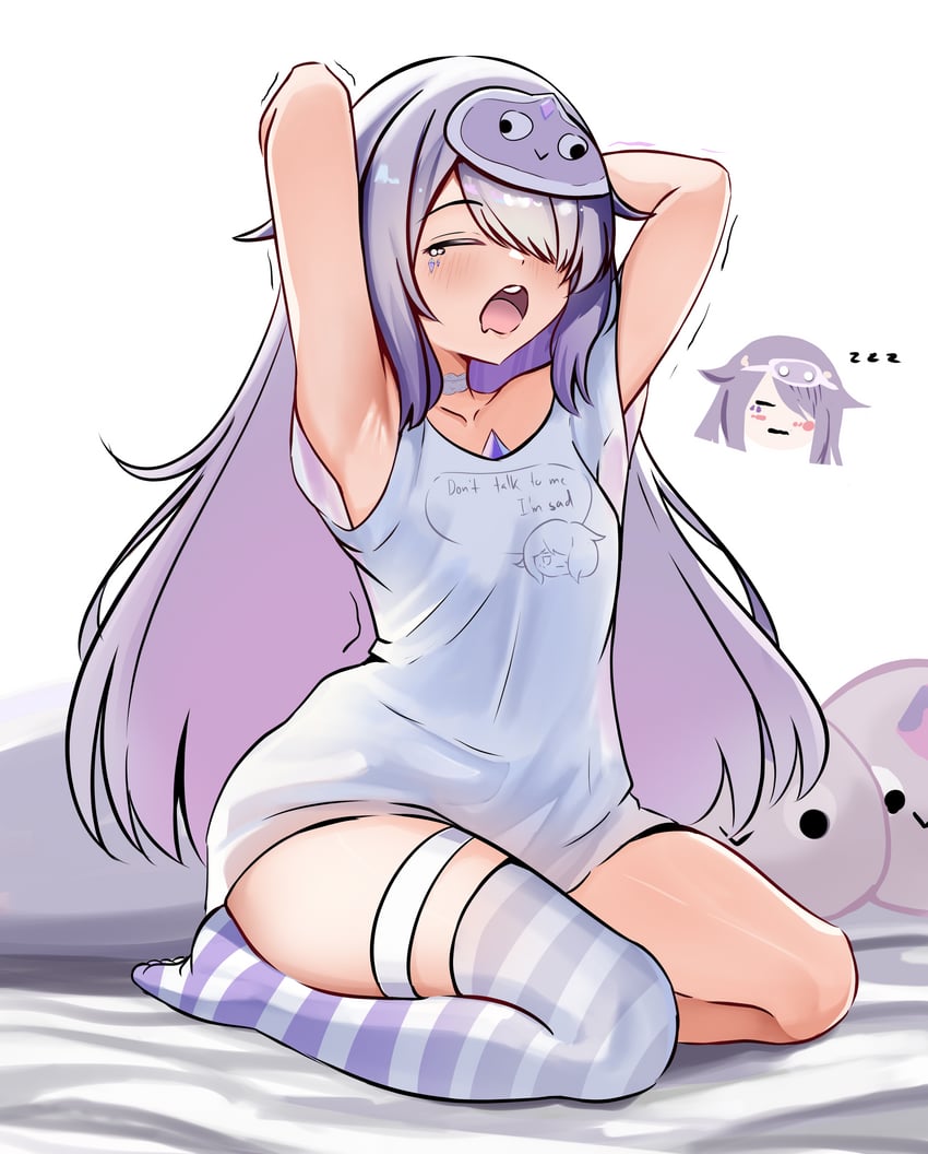 Hololive、Hololive英语、古石比珠 1名女孩 腋下 举起双手 胸口宝石 贫乳