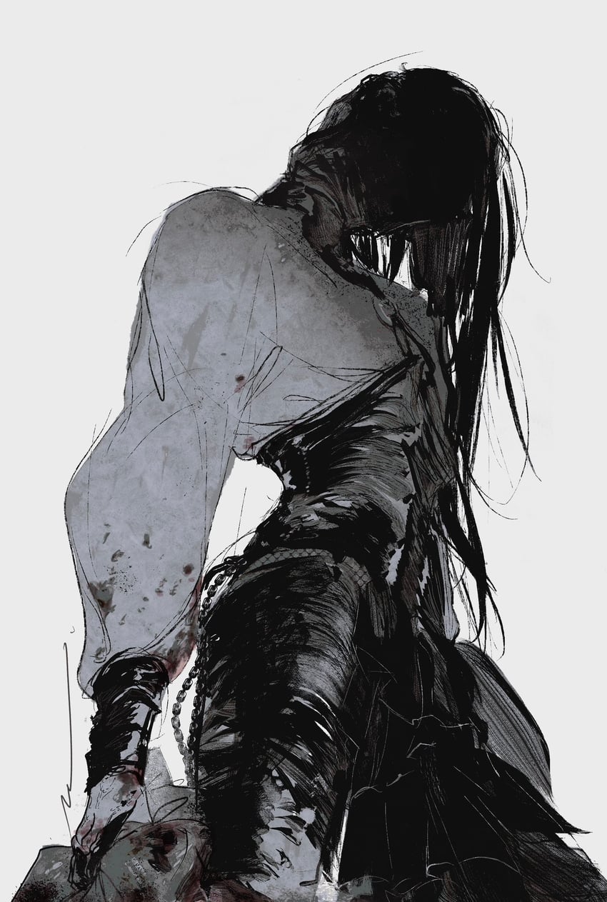 原创 1个其他角色 性别不明 黑色连体衣 黑发 血