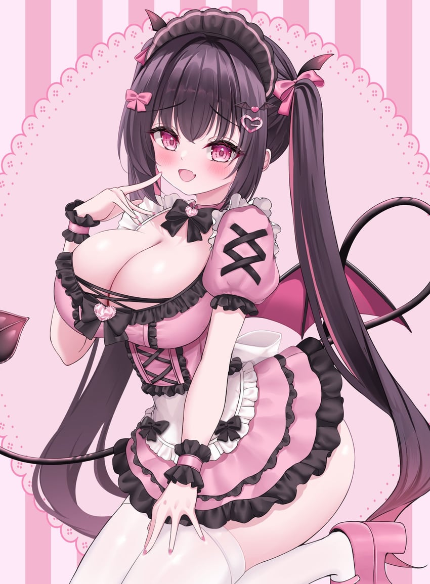 原创 1名女孩 围裙 蝙蝠翅膀 黑色蝴蝶结 黑色蝶形领结
