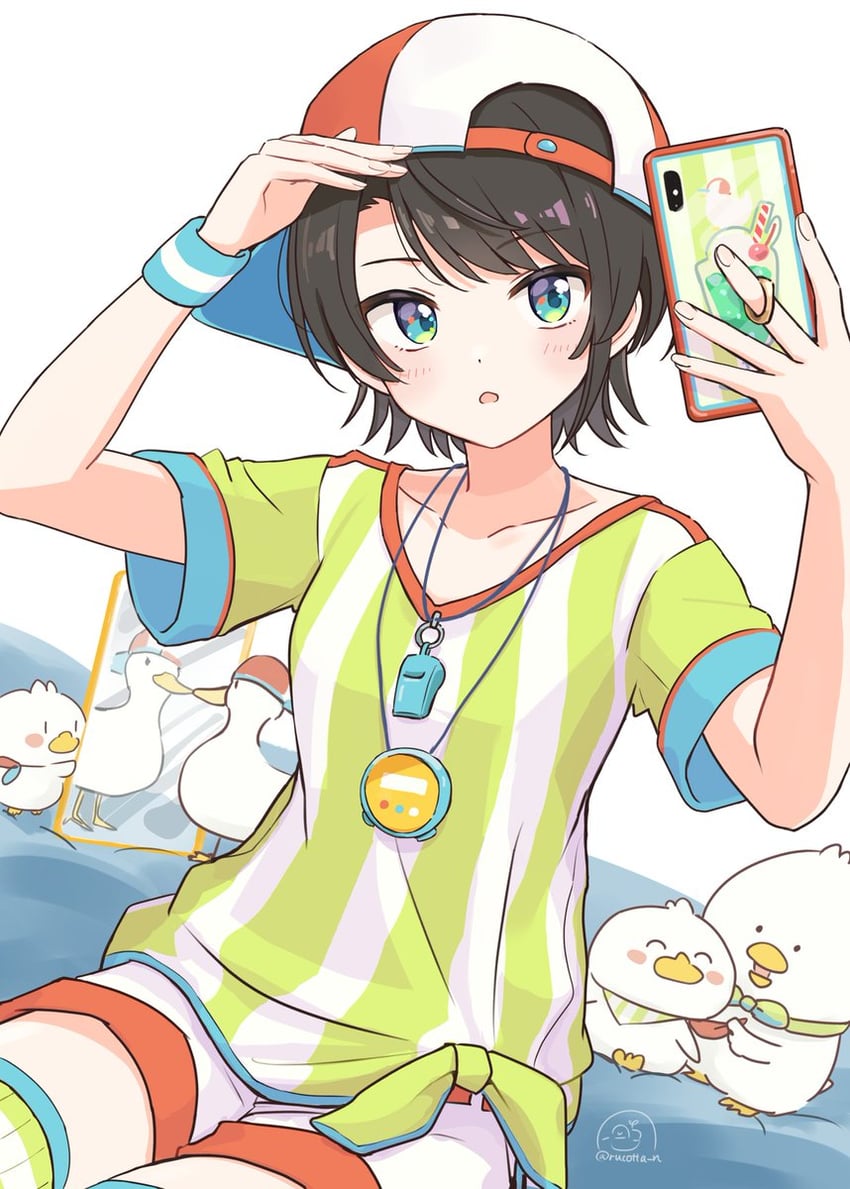 Hololive、大空昂、大空昴 (初始服装) 1名女孩 反戴帽子 棒球帽 黑发 荷式仰角