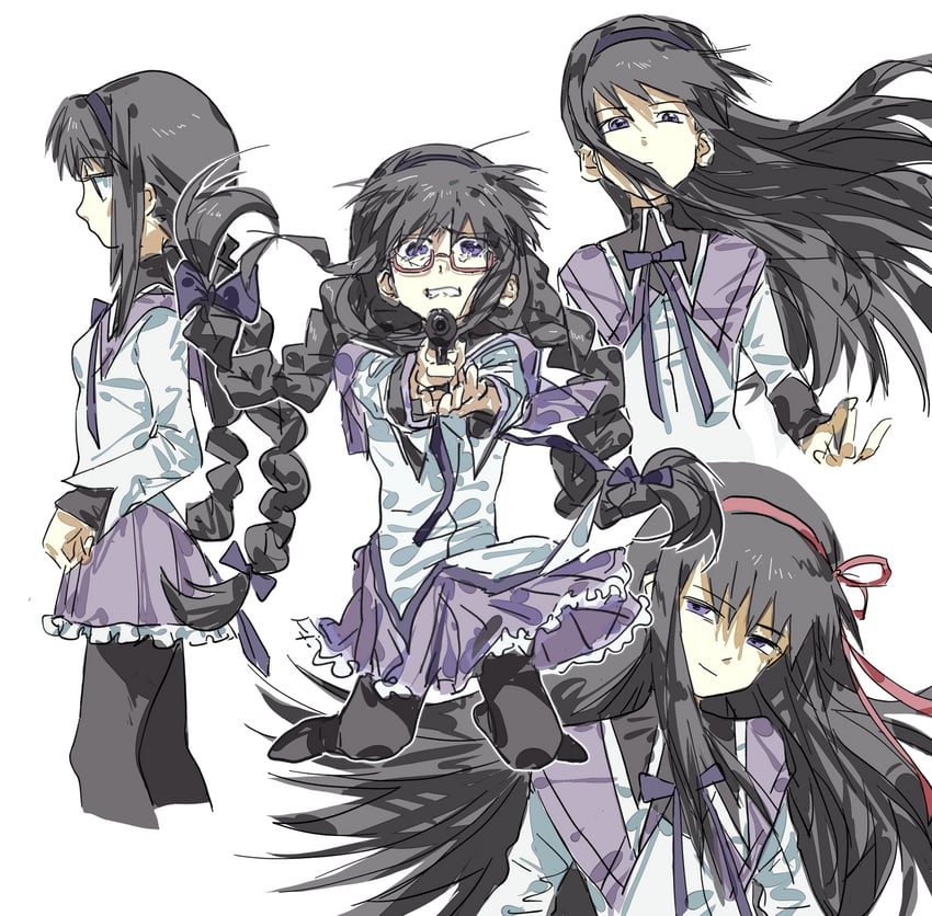 魔法少女小圆、魔法少女小圆、晓美焰 1名女孩 瞄准 瞄准观众 黑发 黑色发带