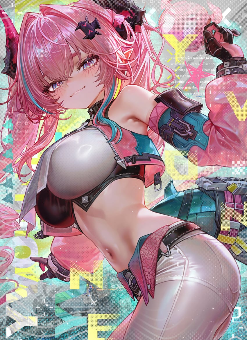 明日方舟、明日方舟：终末地、依冯娜 (明日方舟) 1名女孩 黑角 蓝发 乳房 闭嘴