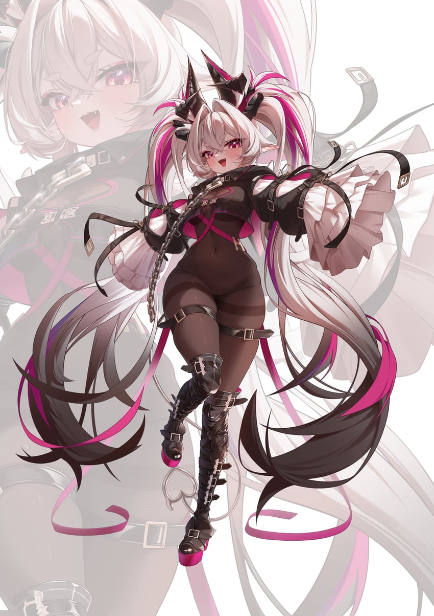 和霞、az (hexia) 1名女孩 腰带 黑色靴子 黑发 黑角