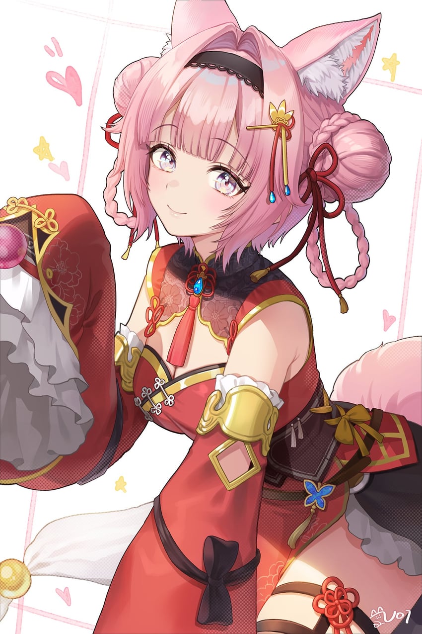 Hololive、博衣小夜里、博衣小夜璃 (第6套服装) 1名女孩 兽耳毛 兽耳 黑色发带 辫子