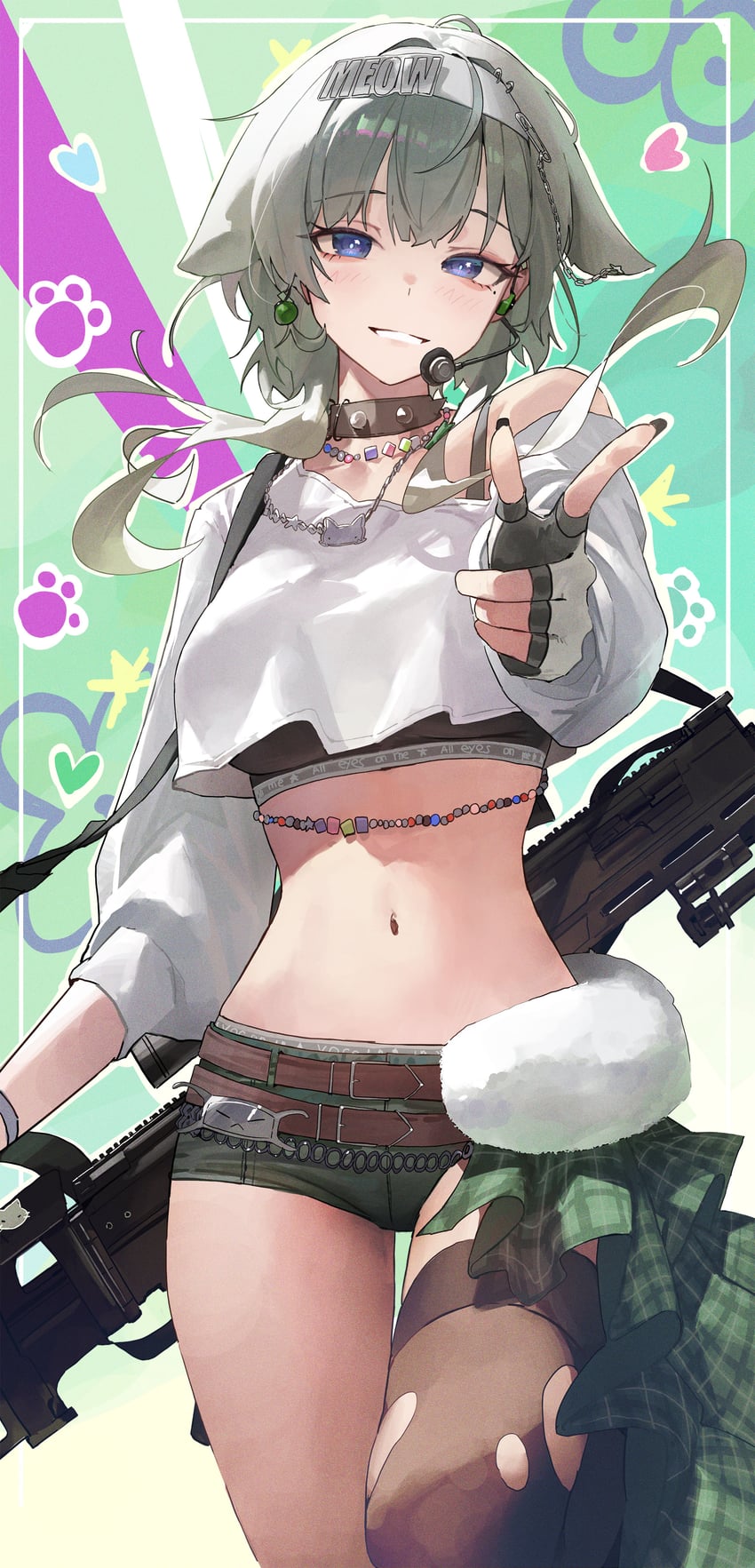 胜利女神：妮姬、普莉卡 (妮姬) 1名女孩 黑色运动内衣 蓝眼 棕色过膝袜 衣服上的文字