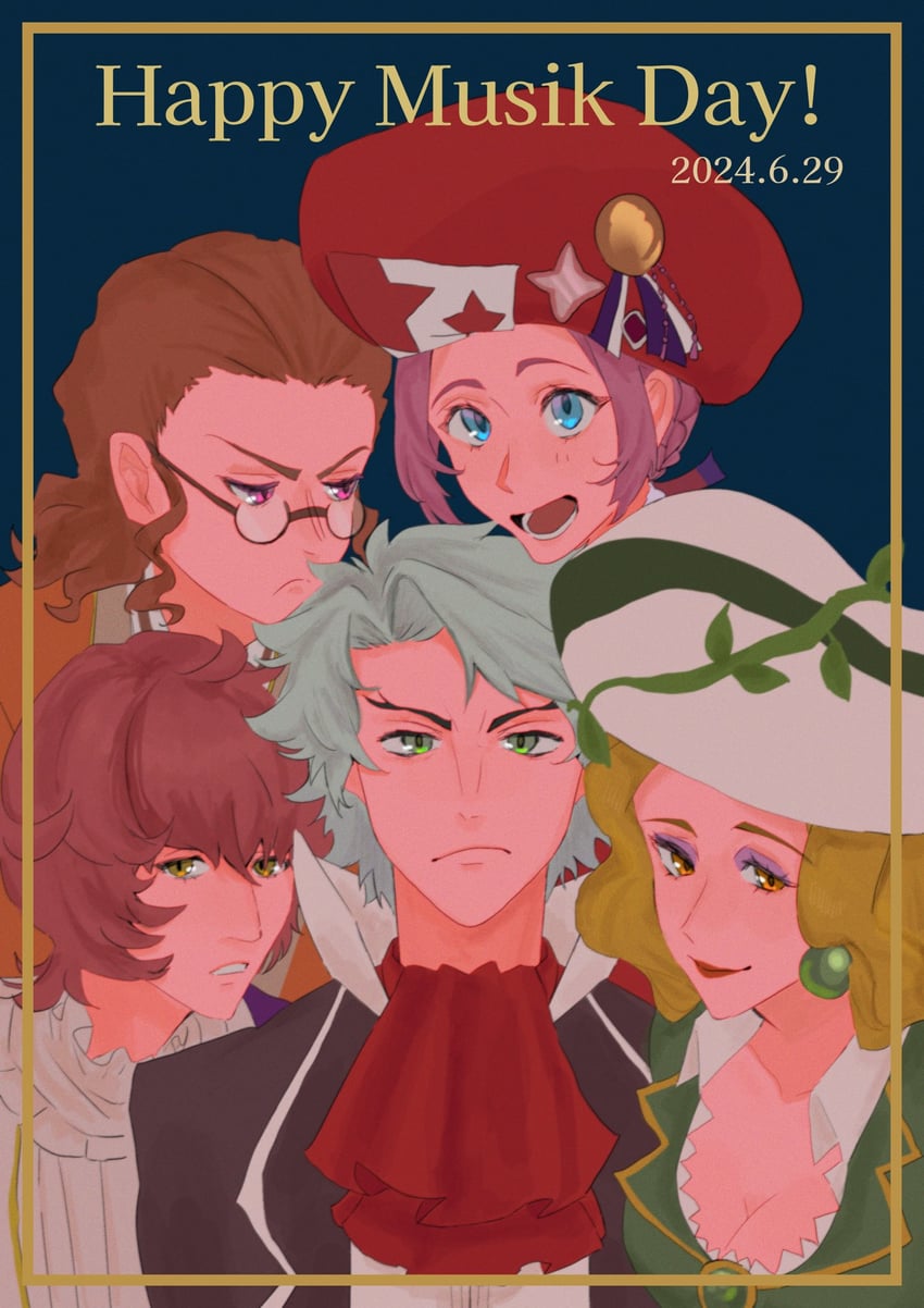 Classicaloid、弗朗茨·李斯特 (古典loid)、弗朗茨·舒伯特 (Classicaloid) 1名女孩 4个男孩 金发 蓝色背景 蓝眼