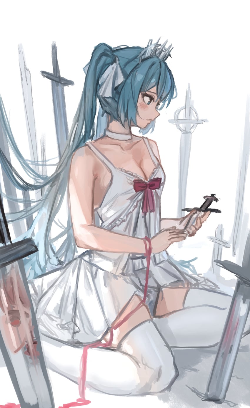 VOCALOID、初音未来 1名女孩 水色瞳 水色发 乳房 项圈