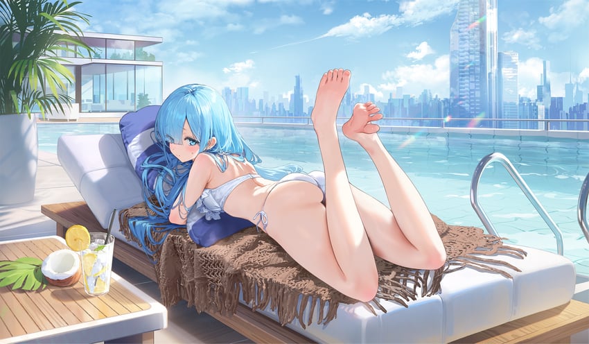 碧蓝航线、雅努斯 (碧蓝航线)、janus (shimmering splashes above the clouds) (azur lane) 1名女孩 屁股 赤脚 比基尼 蓝眼