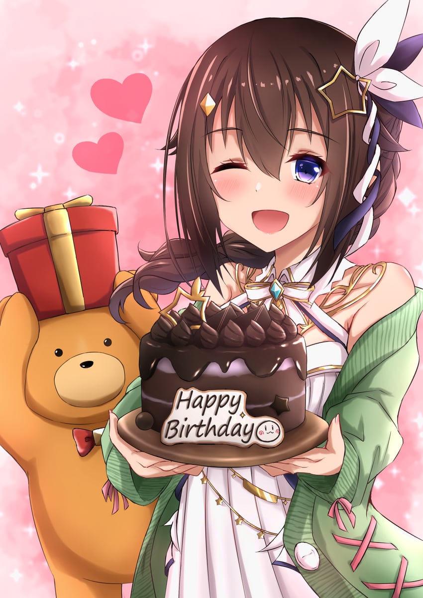 Hololive、鮟鱇肝 (时乃空)、时乃空 1名女孩 棕发 蛋糕 巧克力蛋糕 钻石发饰