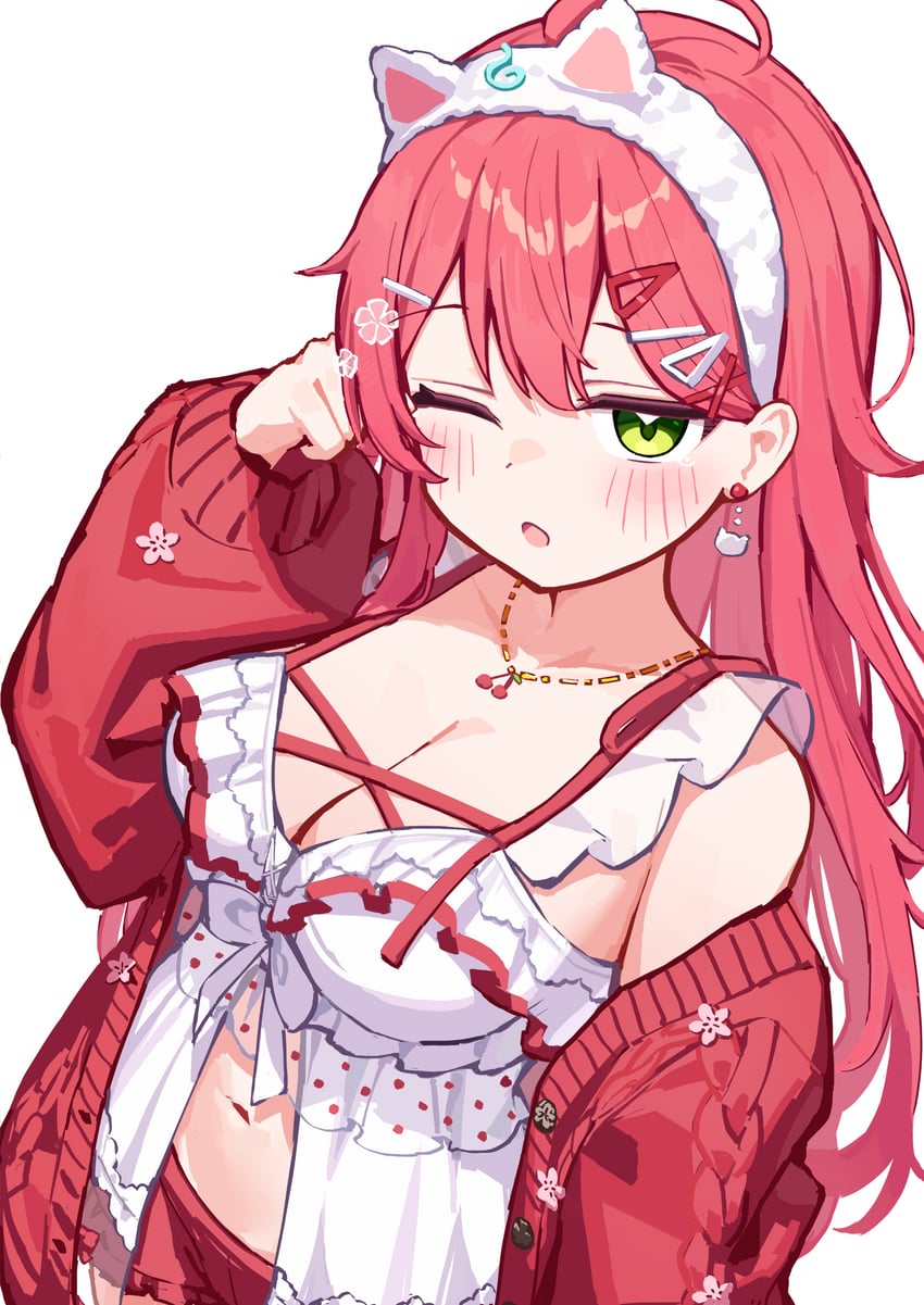 Hololive、樱巫女、樱巫女 (居家服) 1名女孩 惊讶 惊讶脸 呆毛 兽耳发箍