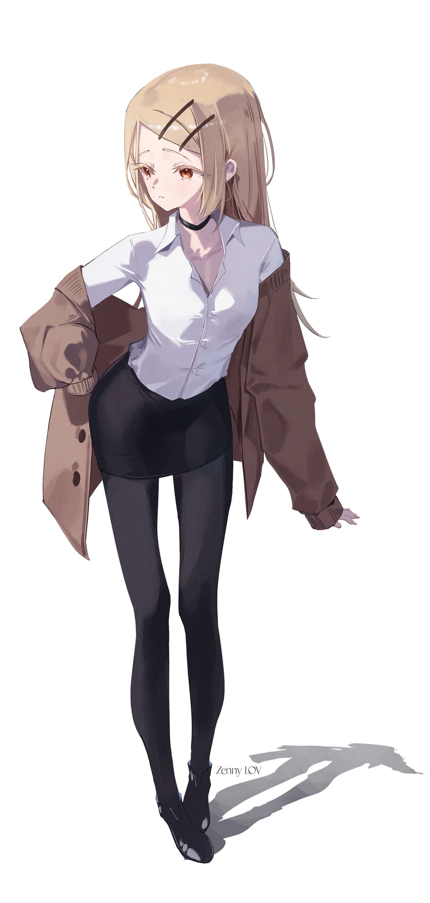 学园偶像大师、偶像大师、原创 1名女孩 作者名 黑色项圈 黑色连裤袜 金发