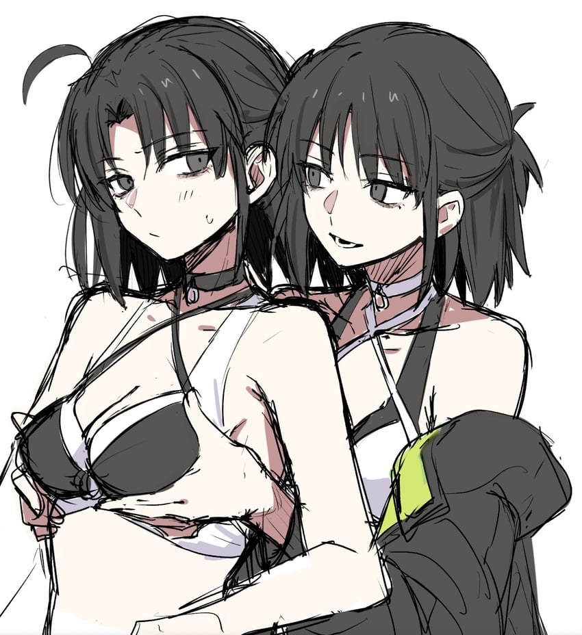 Fate/Grand Order、Fate系列、两仪式 2名女孩 比基尼 黑色项圈 黑瞳 黑发