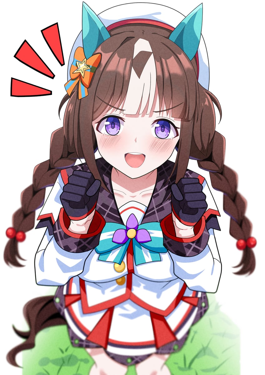 赛马娘、北港火山 (星光之船) (赛马娘)、北港火山 (赛马娘) 1名女孩 兽耳 贝雷帽 黑色手套 脸红