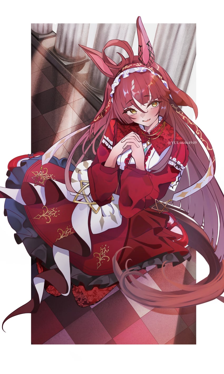 赛马娘、红色欲望 (神衣) (赛马娘)、红色欲望 (赛马娘) 1名女孩 呆毛 兽耳 齐刘海 齐发尾
