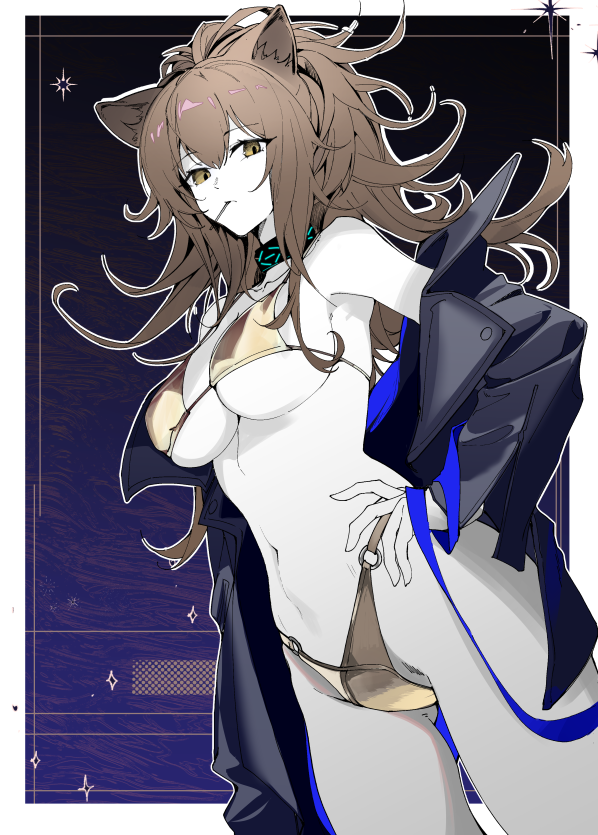 明日方舟、推进之王 (明日方舟) 1名女孩 兽耳 比基尼 黑色夹克 金发