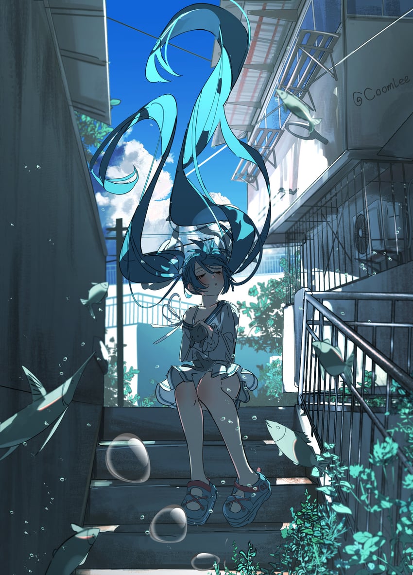 VOCALOID、初音未来 1名女孩 惊讶 气泡 空调 水色发