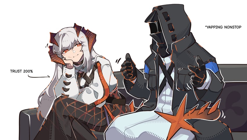 明日方舟、博士 (明日方舟)、塞雷娅 (明日方舟) 1名女孩 1个其他角色 性别不明 黑色手套 黑色夹克