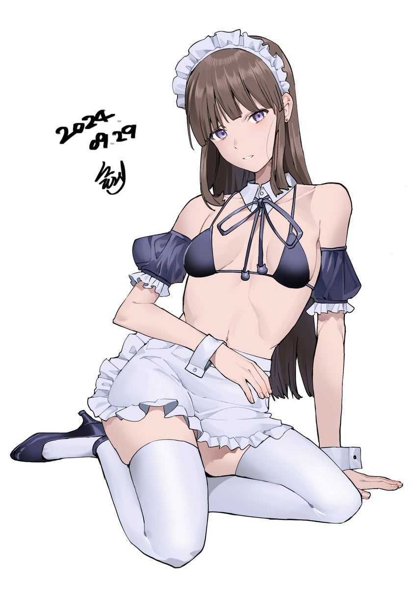 原创 1名女孩 围裙 臂环 手臂支撑 露肩