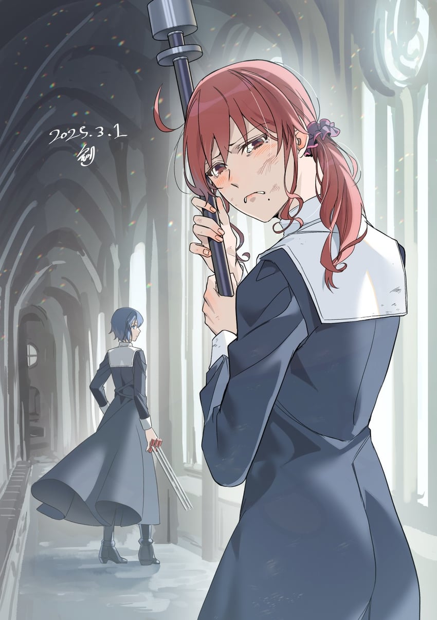 月姬、希耶尔 (月姬)、诺艾尔 (月姬) 2名女孩 拱廊 拱形 咬唇 黑键 (型月)