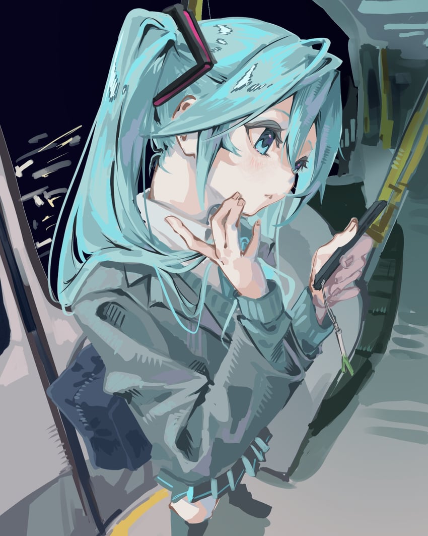 VOCALOID、初音未来 1名女孩 水色瞳 水色发 包 黑鞋