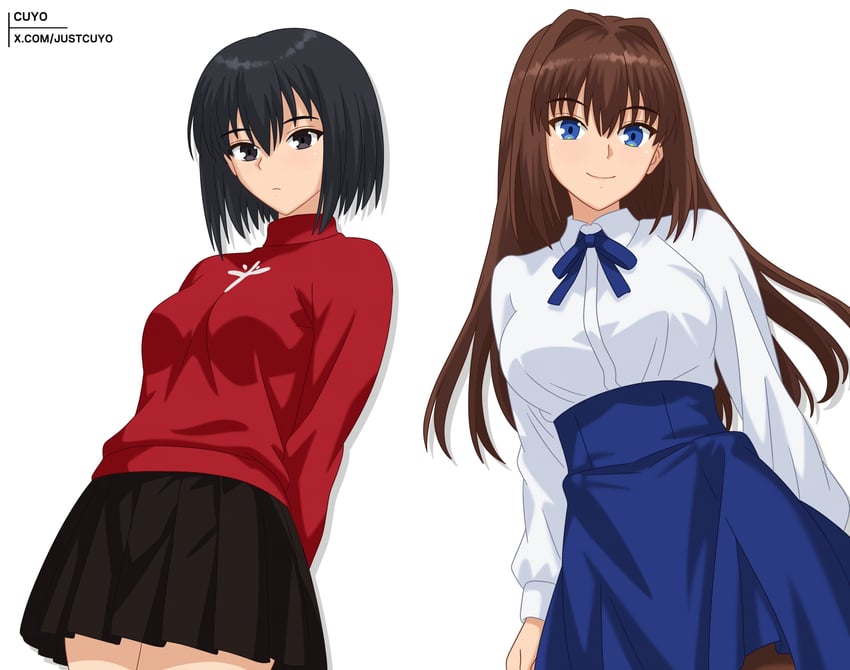 Fate/stay night、Fate系列、魔法使之夜 2名女孩 黑瞳 黑发 黑色裙子 蓝眼