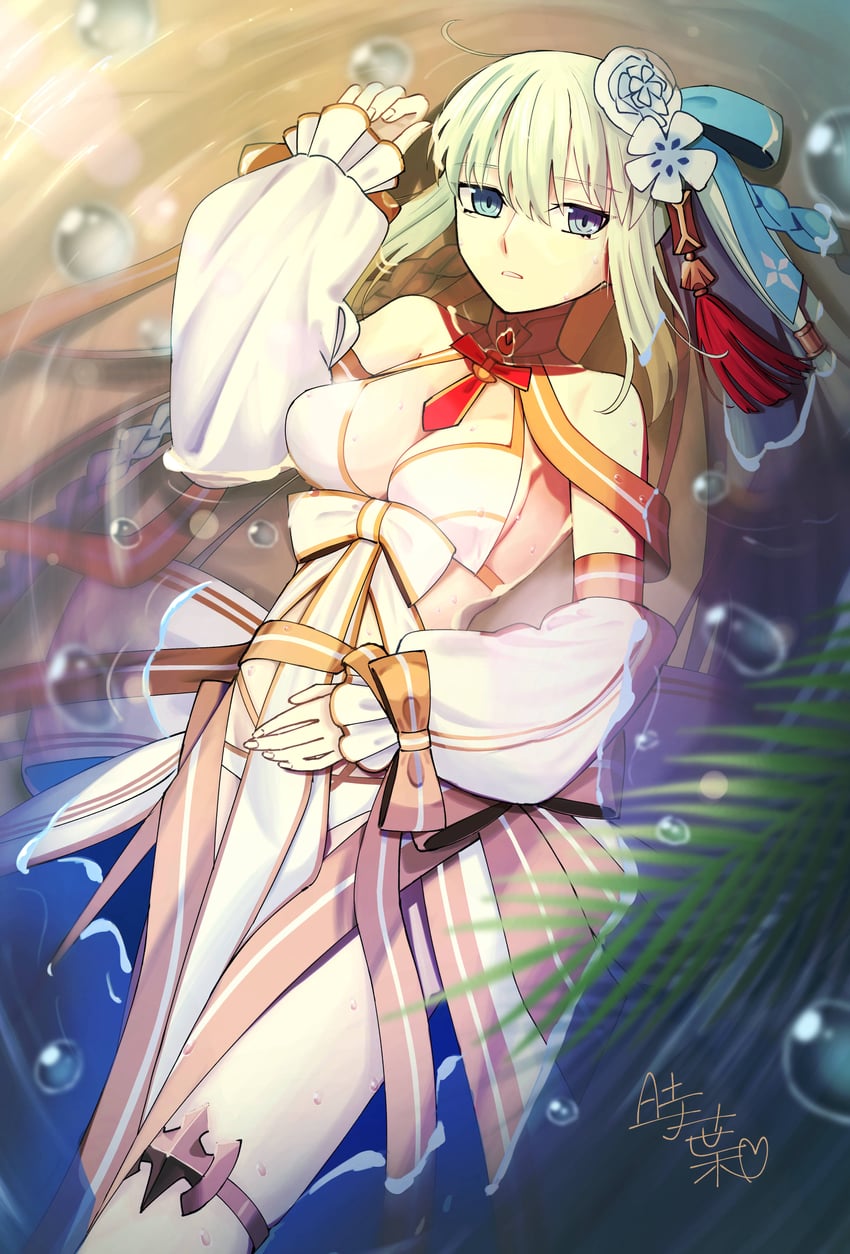 Fate/Grand Order、Fate系列、摩根勒菲 (Fate) 1名女孩 露肩 比基尼 蓝眼 蝴蝶结