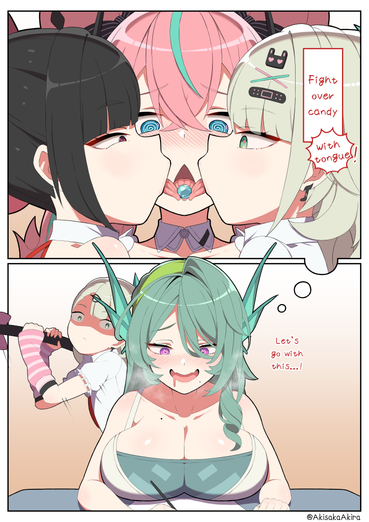 绝区零、艾琳 (人类) (绝区零)、艾丽娅（绝区零） 两格漫画 4个女孩 @_@ 妄想天使 生气