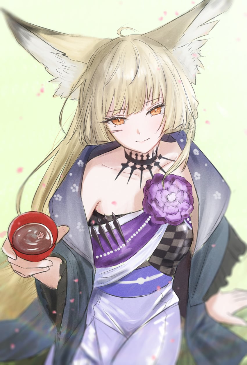 明日方舟、铃兰 (档案名)、铃兰 (焦点之外) (明日方舟) 1名女孩 兽耳毛 兽耳 黑色大衣 金发