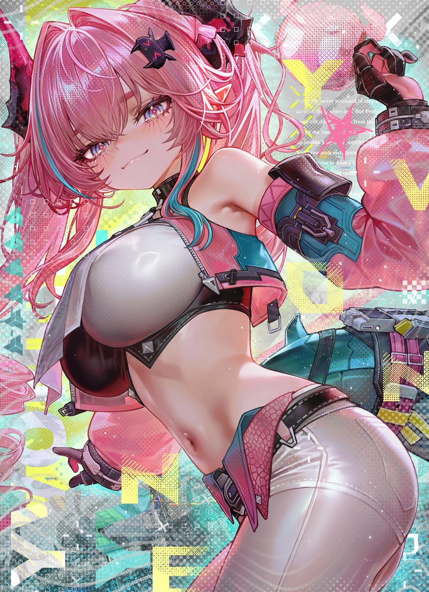 明日方舟、明日方舟：终末地、依冯娜 (明日方舟) 1名女孩 黑角 蓝发 乳房 闭嘴
