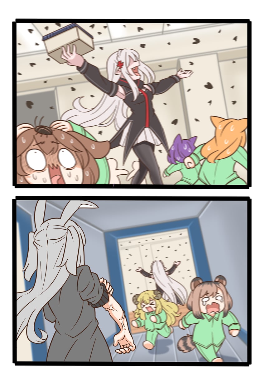 明日方舟、暴行 (明日方舟)、华法琳 (明日方舟) 两格漫画 其他两人 5名女孩 :D 闭眼挤眼