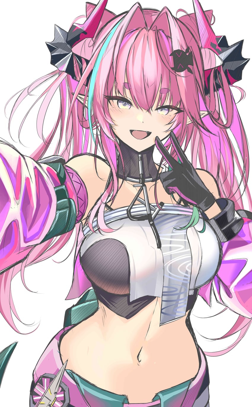 明日方舟、明日方舟：终末地、依冯娜 (明日方舟) 1名女孩 黑色手套 黑角 蓝眼 乳房