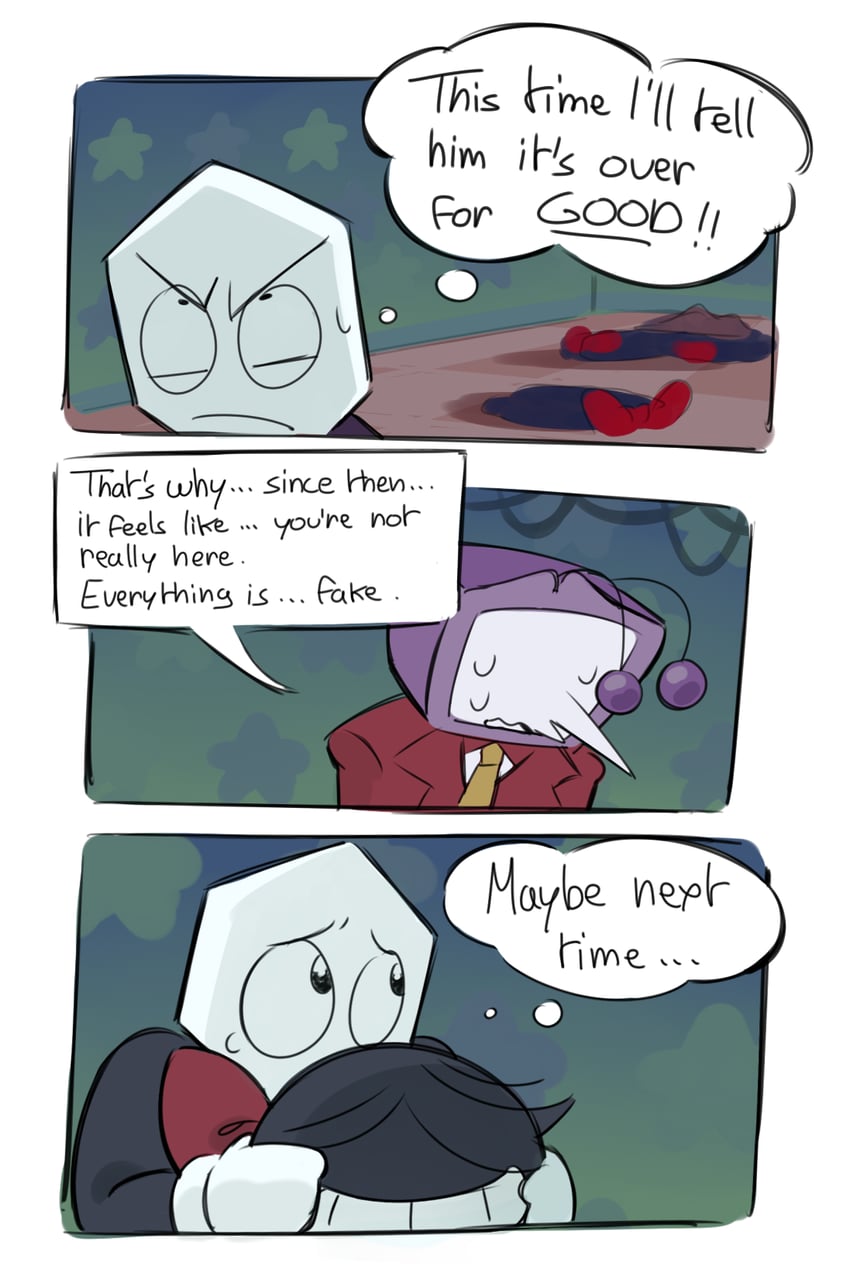 三角符文、Undertale/Deltarune、触角 2个男孩 三格漫画 异色瞳 黑瞳 黑色夹克