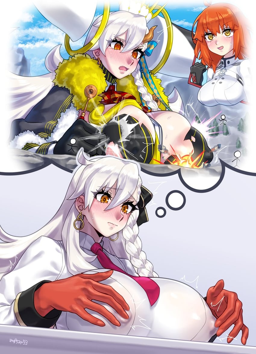 Fate/Grand Order、Fate系列、E大玛丽 呆毛 阿斯科特领巾 不对称刘海 攻击 黑色手套