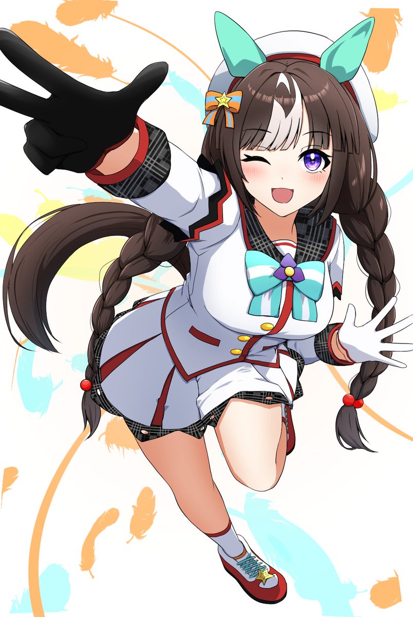 赛马娘、北港火山 (星光之船) (赛马娘)、北港火山 (赛马娘) 1名女孩 兽耳 不对称手套 贝雷帽 黑色手套