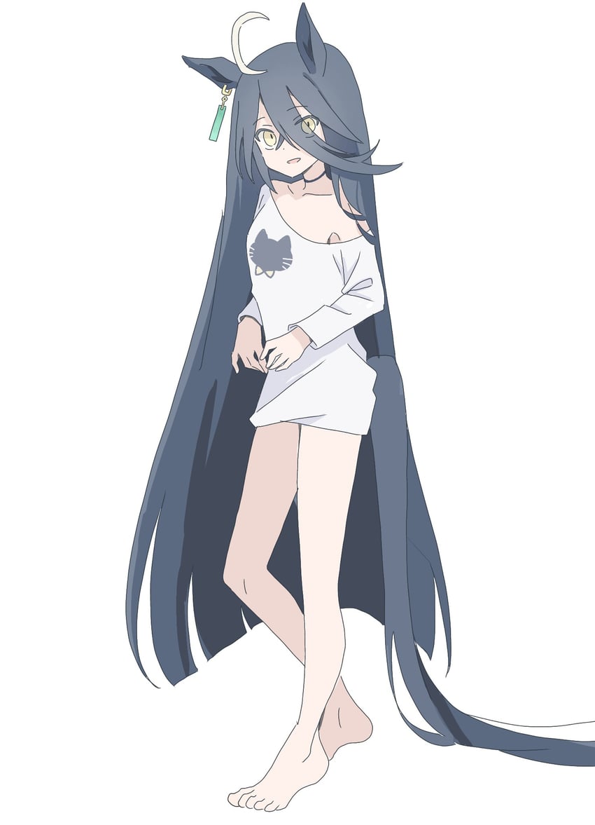 赛马娘、曼城茶座 (赛马娘) 1名女孩 动物花纹 露肩 赤脚 黑色项圈