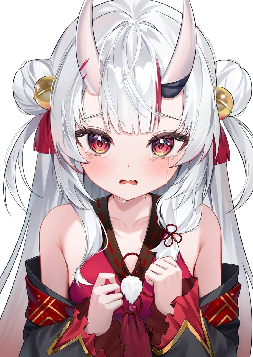 Hololive、百鬼绫目、百鬼绫目 (第一套服装) 1名女孩 铃铛 黑色和服 哭泣 睁眼哭泣