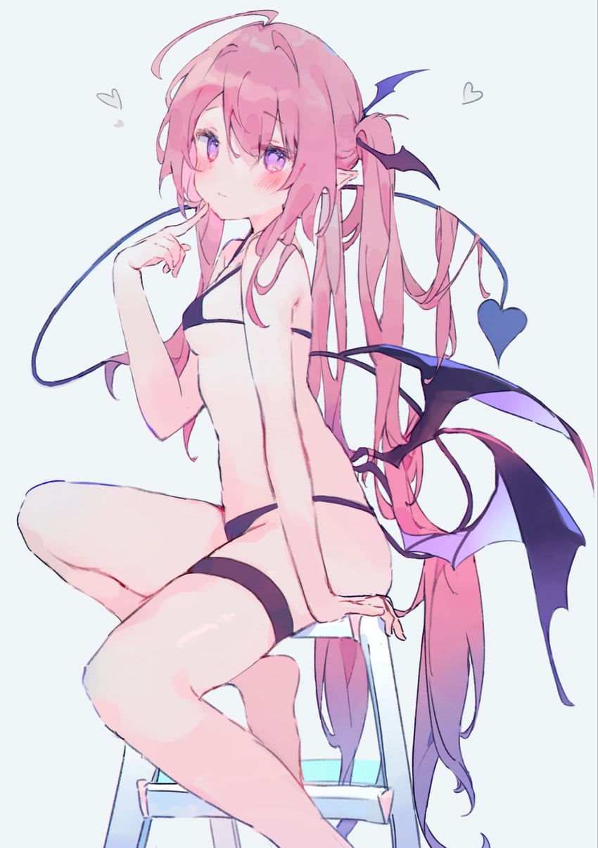原创 1名女孩 呆毛 比基尼 黑色比基尼 脸红