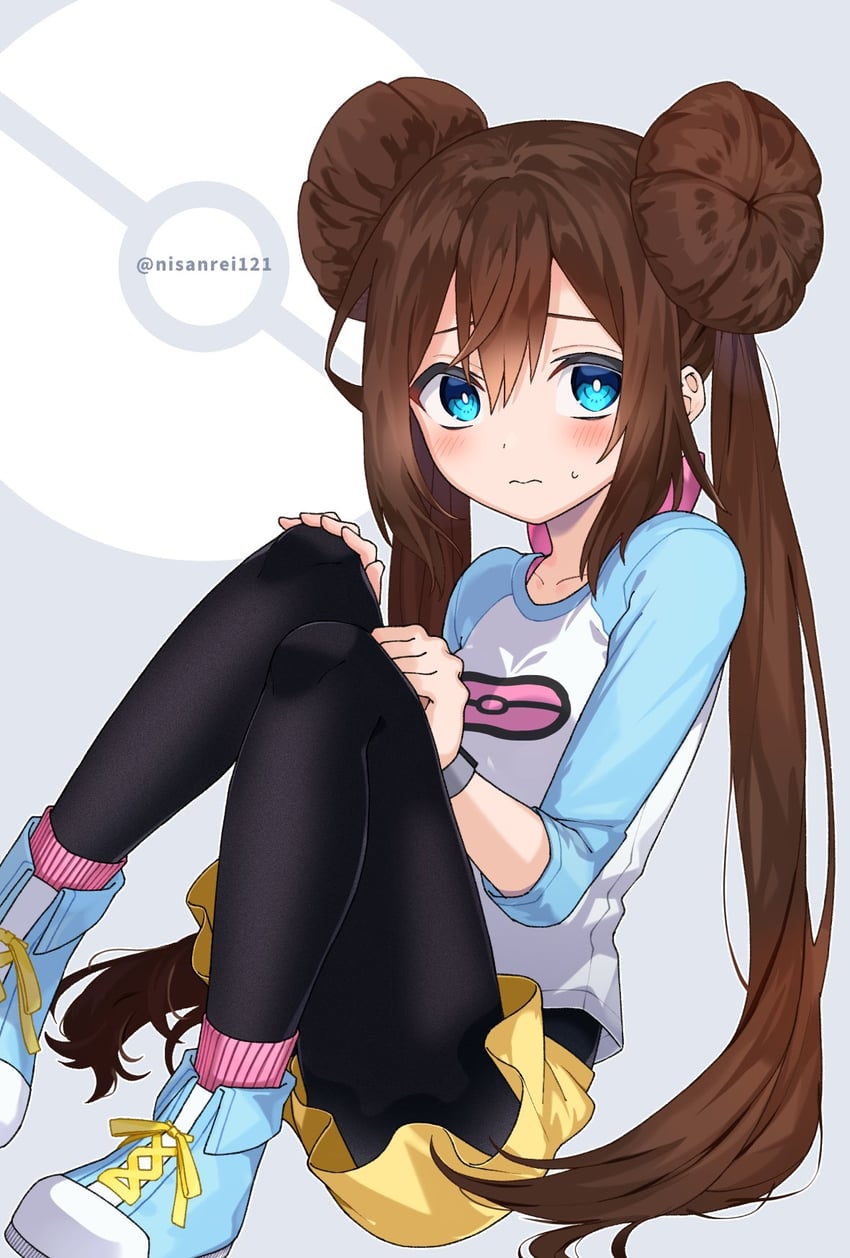 宝可梦、宝可梦 黑2/白2、鸣依 (宝可梦) 1名女孩 黑色连裤袜 蓝眼 蓝色鞋子 脸红