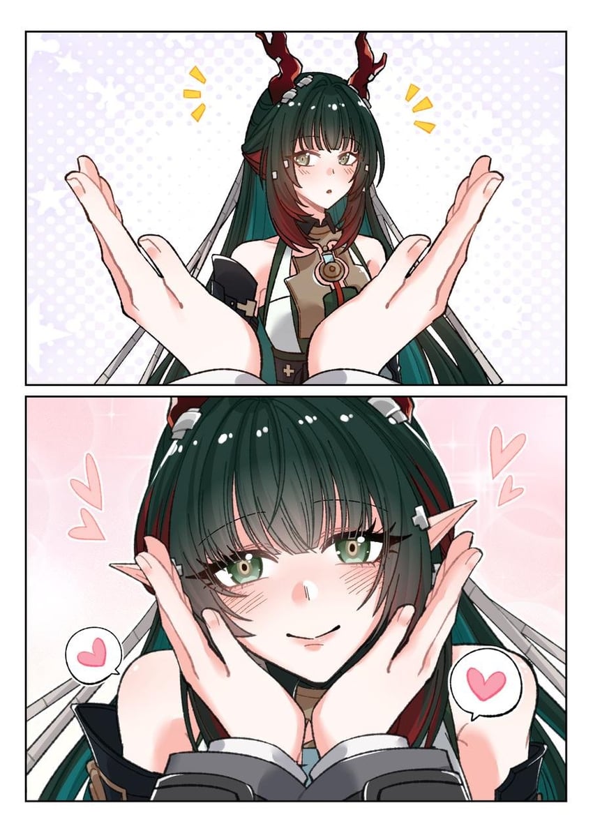 明日方舟、明日方舟：终末地、管理员 (明日方舟) 1名女孩 1个其他角色 两格漫画 露肩 黑发