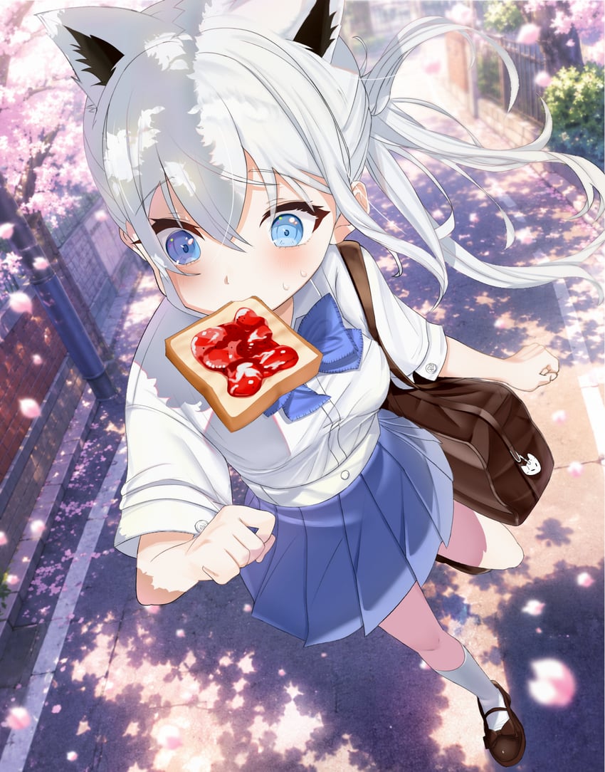 Hololive、白上吹雪 1名女孩 兽耳 水色瞳 包 蓝色蝴蝶结
