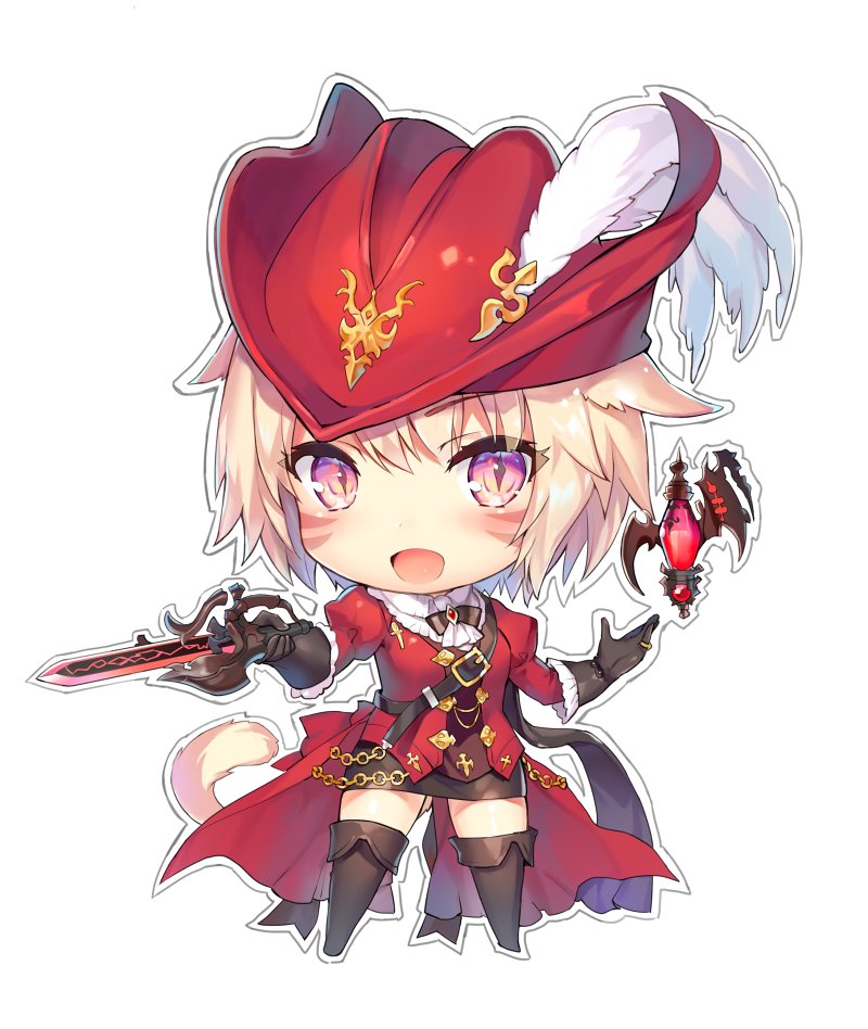 最终幻想、最终幻想14、光之战士 (FF14) 1名女孩 黑色手套 金发 猫尾 Q版