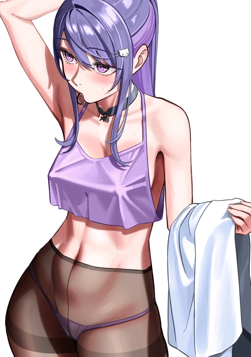 子午线计划、KSP (VTuber) 1名女孩 举手 腋下 黑色项圈 黑色连裤袜