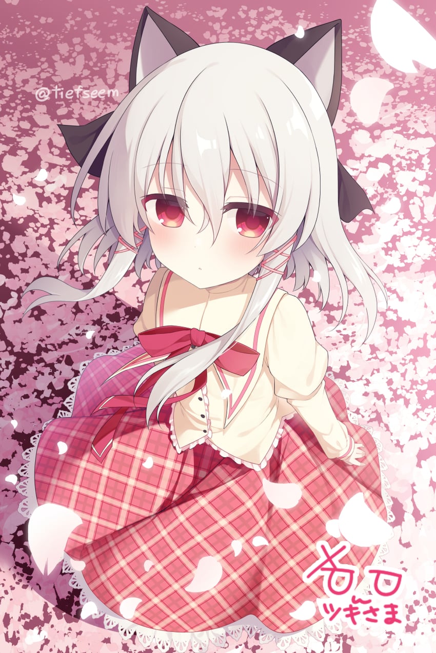 原创 1名女孩 兽耳 脸红 蝴蝶结 猫耳