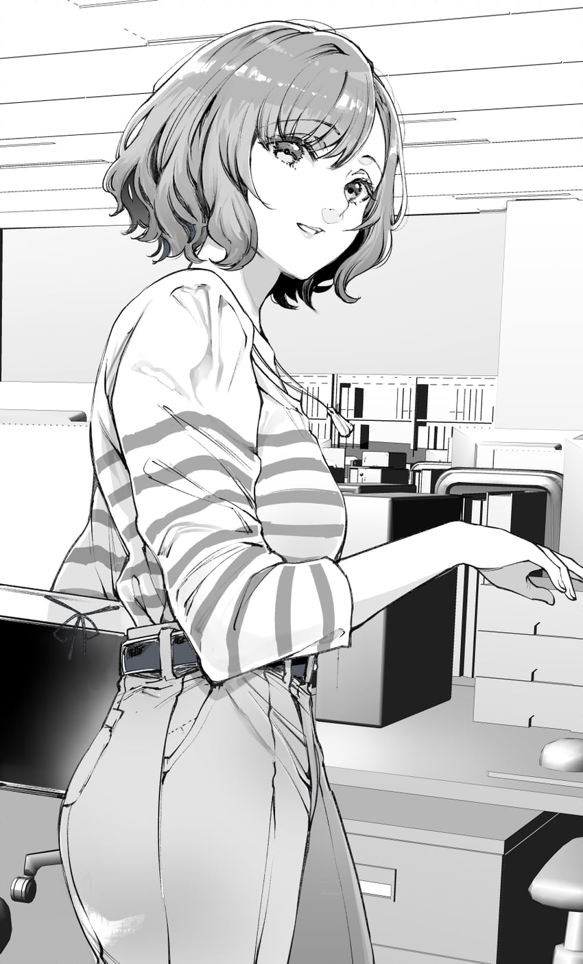 学园偶像大师、偶像大师、Neo Asari 1名女孩 腰带 牛仔镜头 牛仔布 书桌